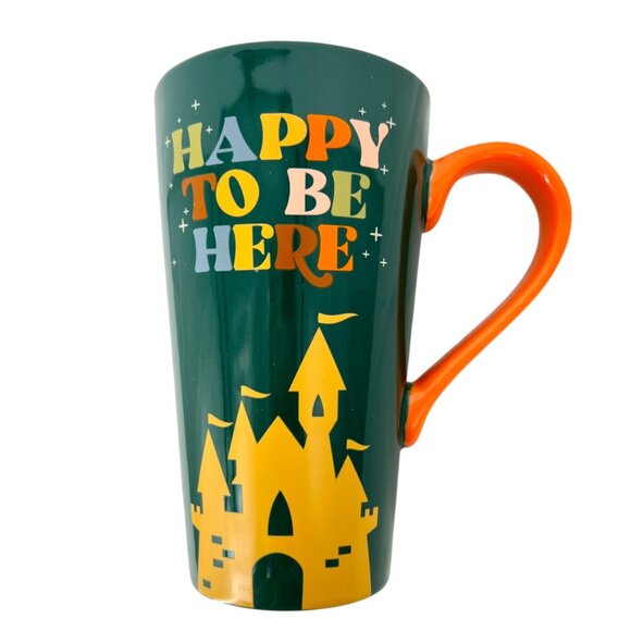 Disney Fantasyland Castle Ceramic Mug "Happy To Be Here" Green Orange NWT - Picture 1 of 8
